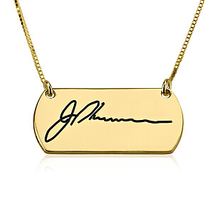 Signatur Kette Bar Erinnerungsschmuck Unterschrift Individuelle Gravur Widmung Personalisiert Maennerkette Trauerschmuck Gedenk Andenken Papa Opa Tot Gold