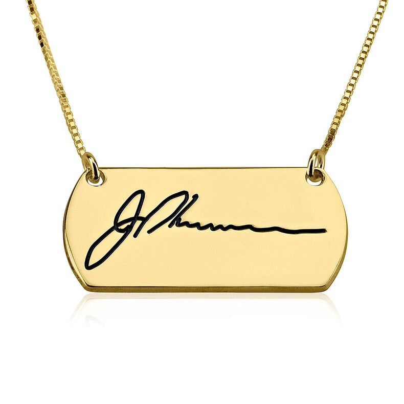 Signatur Kette Bar Erinnerungsschmuck Unterschrift Individuelle Gravur Widmung Personalisiert Maennerkette Trauerschmuck Gedenk Andenken Papa Opa Tot Gold