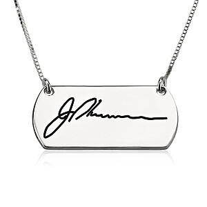 Signatur Kette Bar Erinnerungsschmuck Unterschrift Individuelle Gravur Widmung Personalisiert Maennerkette Trauerschmuck Gedenk Andenken Papa Opa Tot Silber