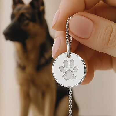 Tierschmuck Erinnerungsschmuck Trauerschmuck Personalisierte Kette Individueller Gravur Pfotenabdruck Hund Katze Schmuck Andenken Gedenkschmuck Silber 925 Anhaenger Graviert