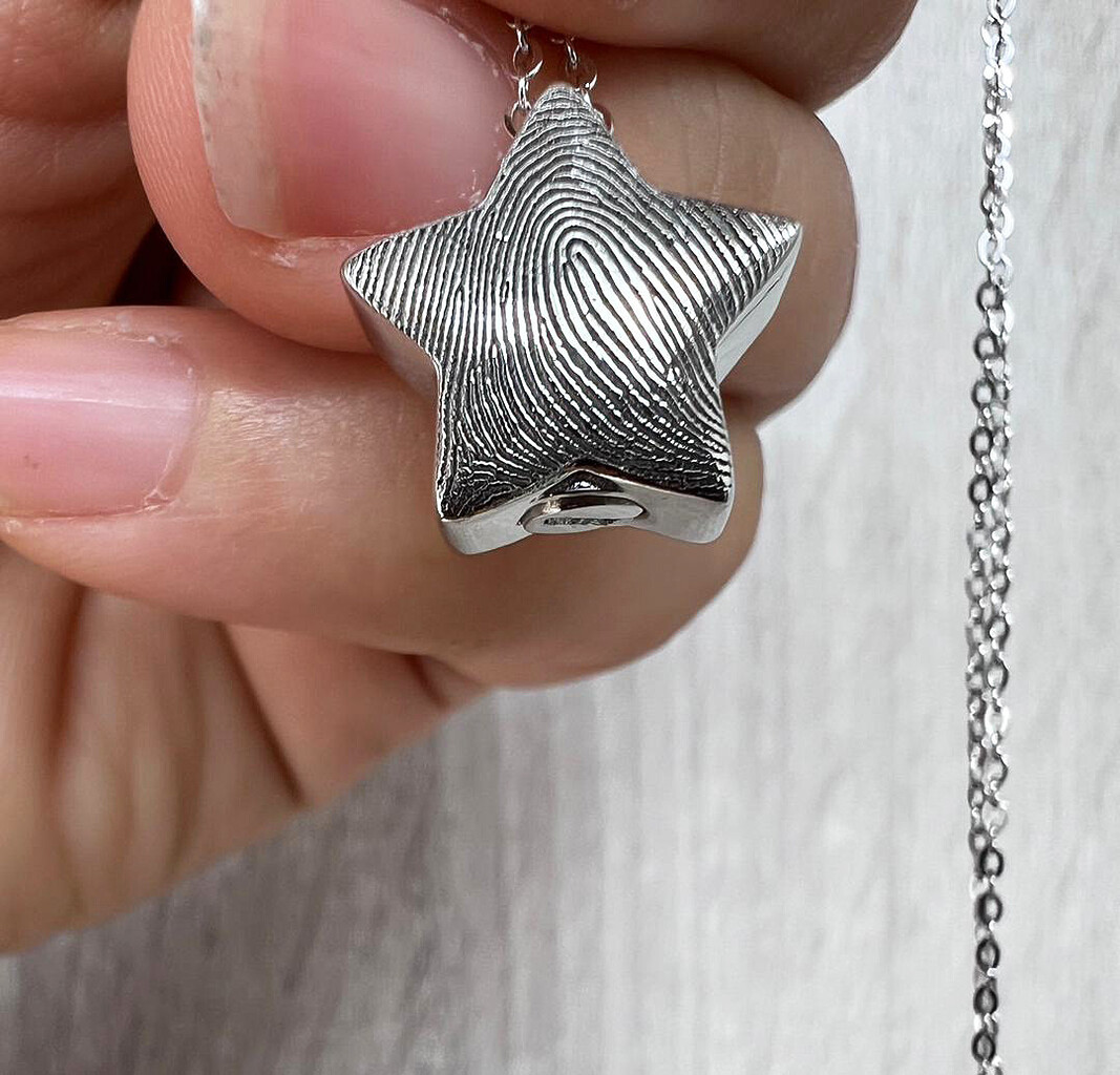 Urnenschmuck Asche Stern Silber Fingerabdruck Abdruck Gravur